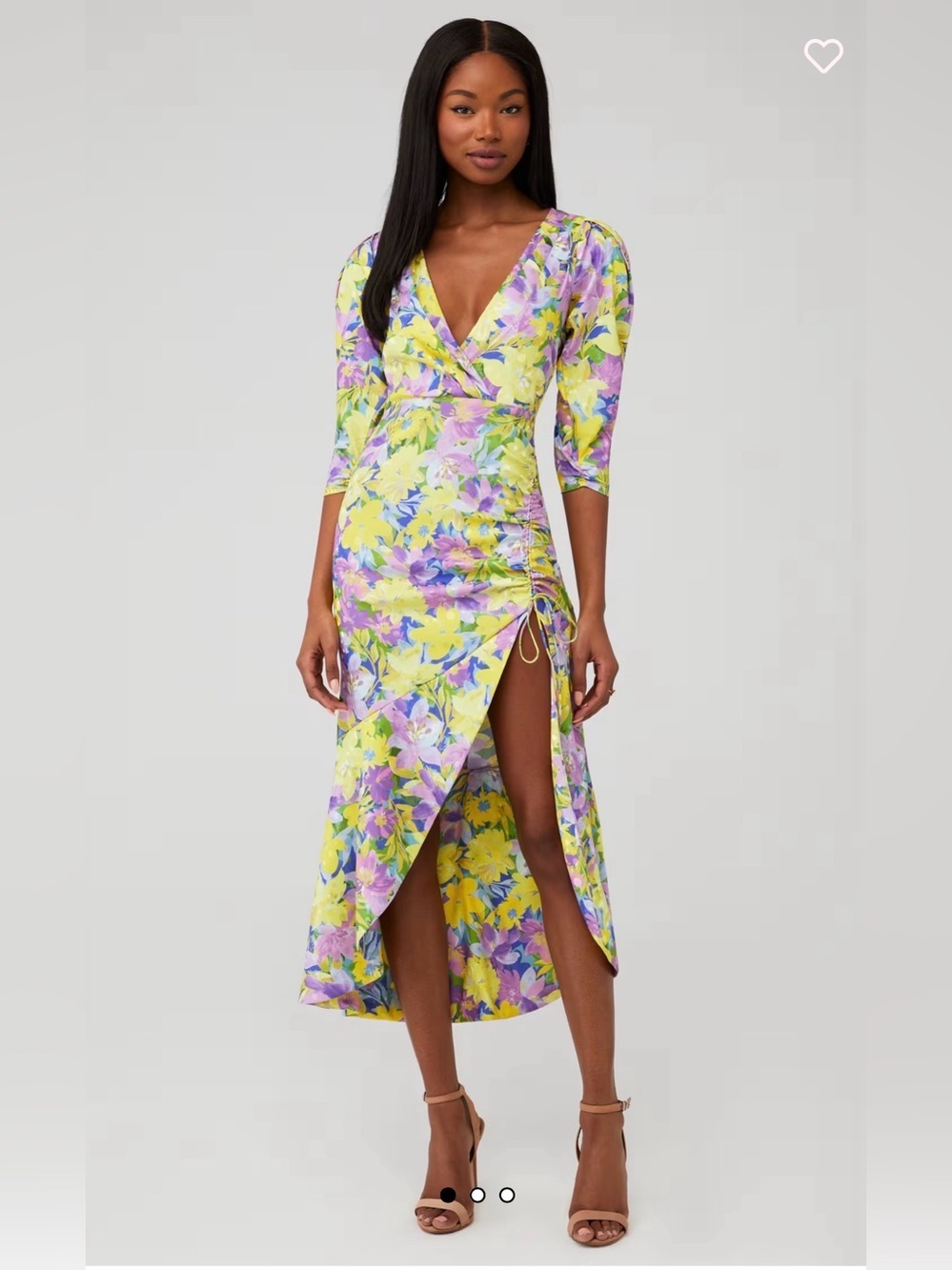 For Love & Lemons Yellow Cassia midi dress Purple Floral High-Low Dress